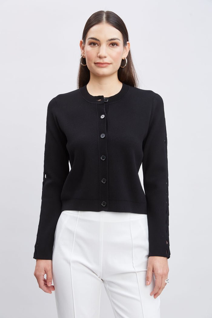 Elie Tahari Cut Out Cardigan BLACK