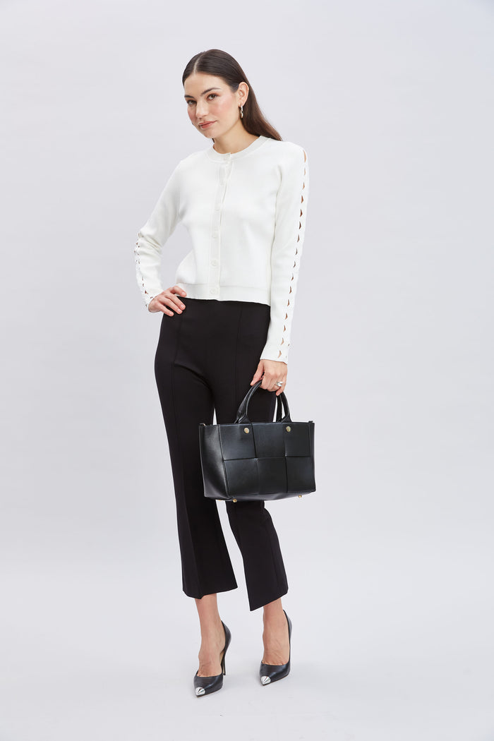 Elie Tahari Cut Out Cardigan WHITE