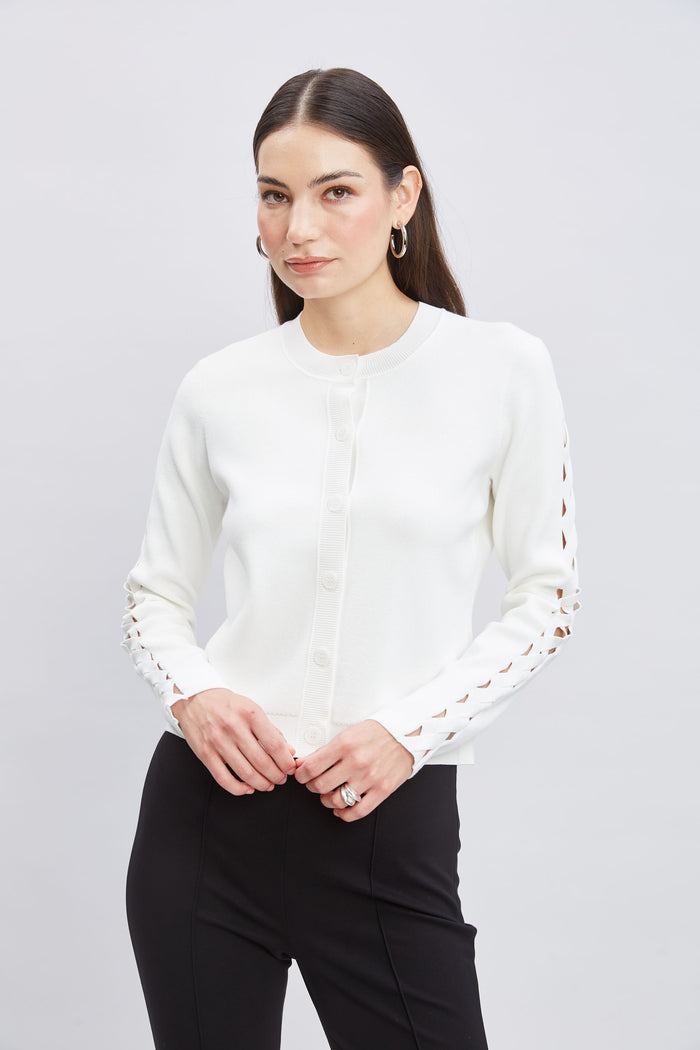 Elie Tahari Cut Out Cardigan WHITE