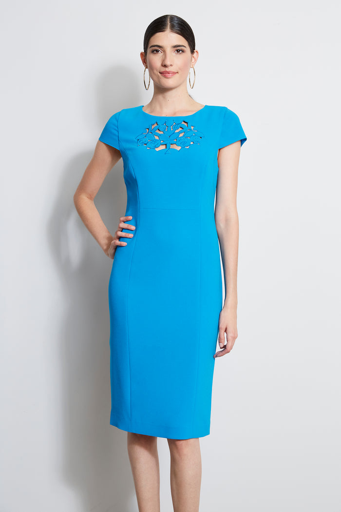 Elie Tahari Cut Out Embroidered Dress PERSIAN BLUE