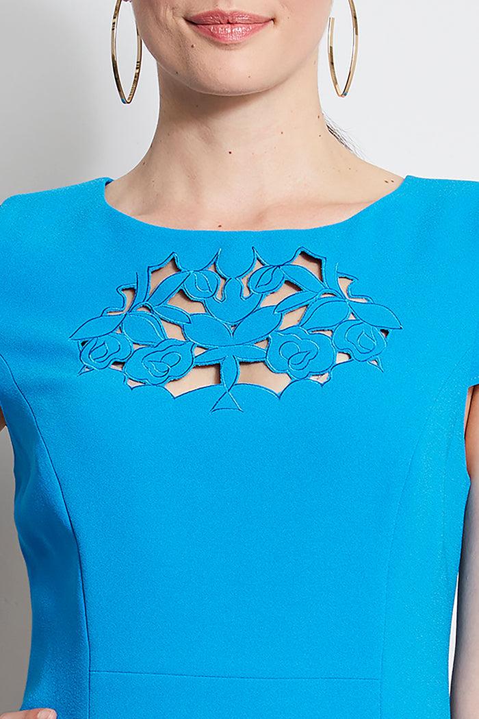 Elie Tahari Cut Out Embroidered Dress PERSIAN BLUE