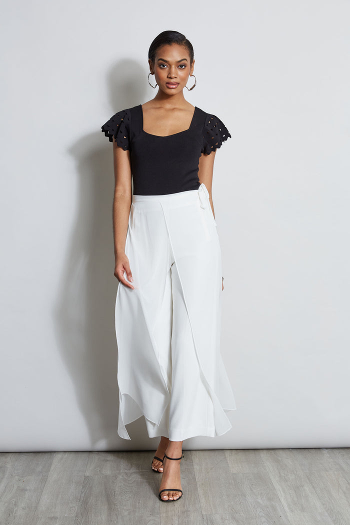 Elie Tahari Cut Out Flutter Sleeve Sweater NOIR