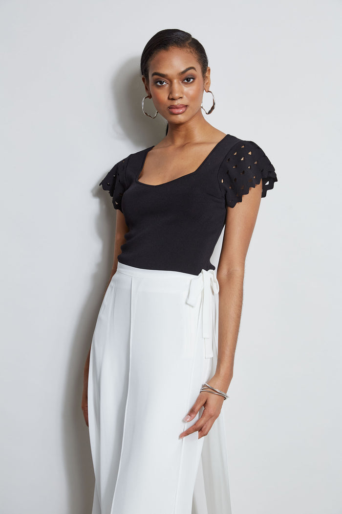 Elie Tahari Cut Out Flutter Sleeve Sweater NOIR