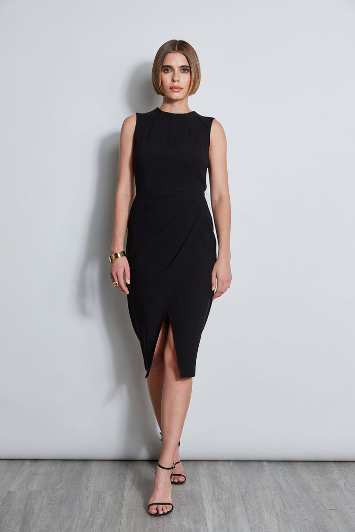 Elie Tahari Dart Neck Faux Wrap Dress BLACK