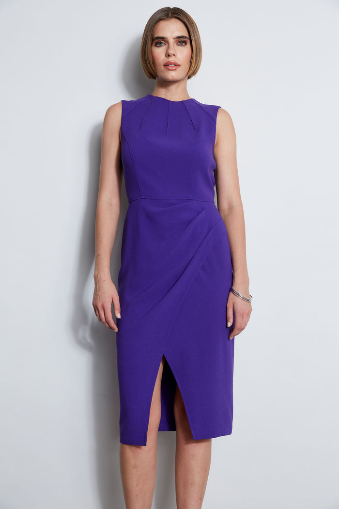 Elie Tahari Dart Neck Faux Wrap Dress GRAPE