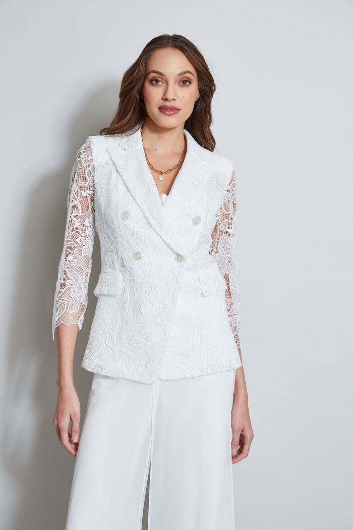 Elie Tahari Double Breasted Lace Blazer FOAM