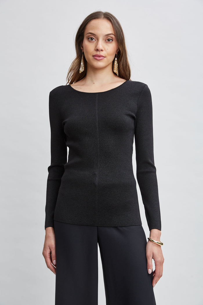 Elie Tahari Draped Chain Lurex Sweater NOIR LUREX