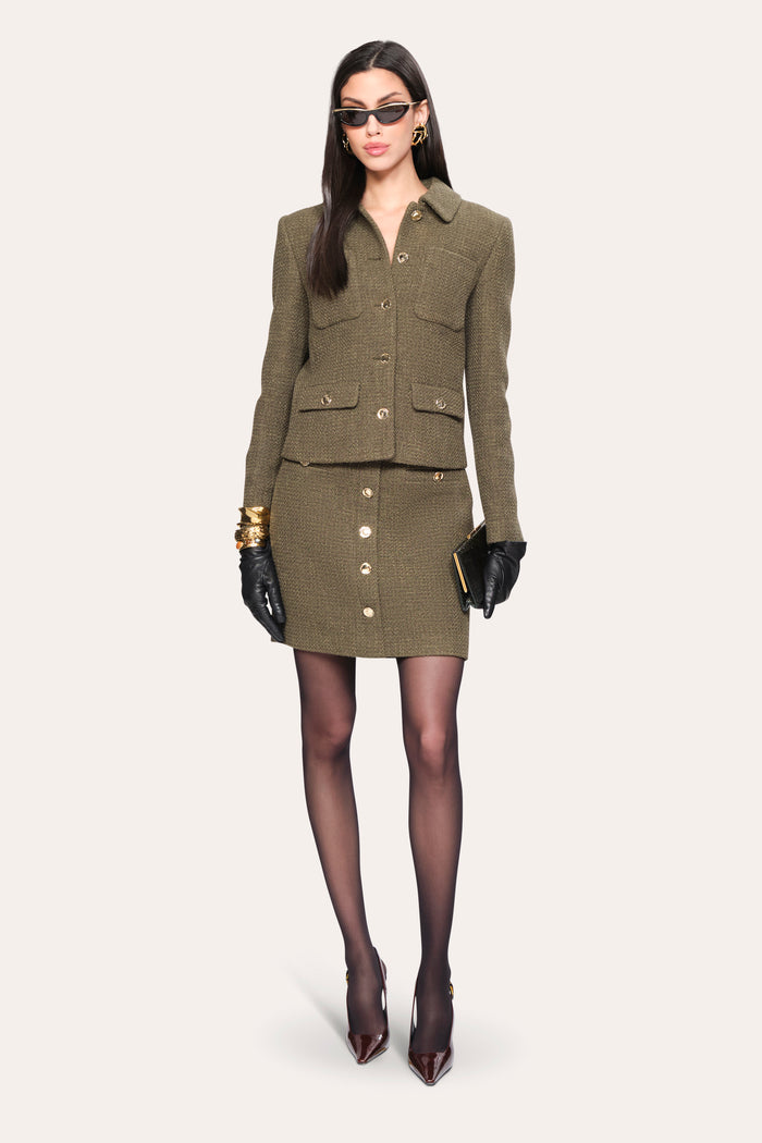 Elie Tahari Ella Tweed Jacket OLIVE