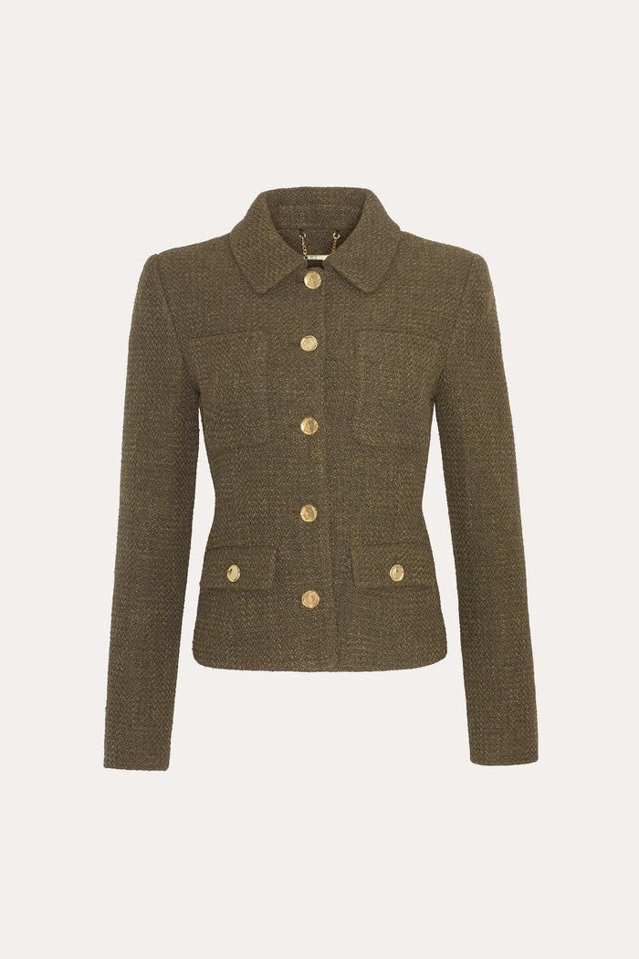 Elie Tahari Ella Tweed Jacket OLIVE
