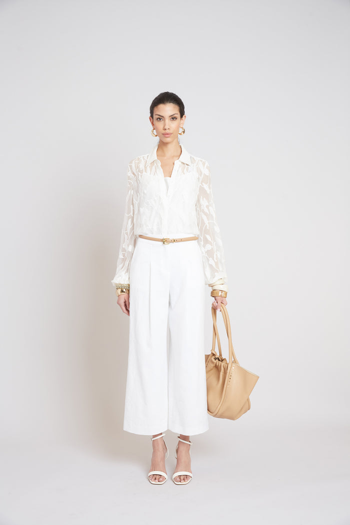 Elie Tahari Embroidered Chiffon Shirt PEARL