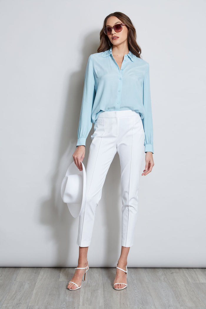 Elie Tahari Embroidered Collar Shirt SKY LIGHT
