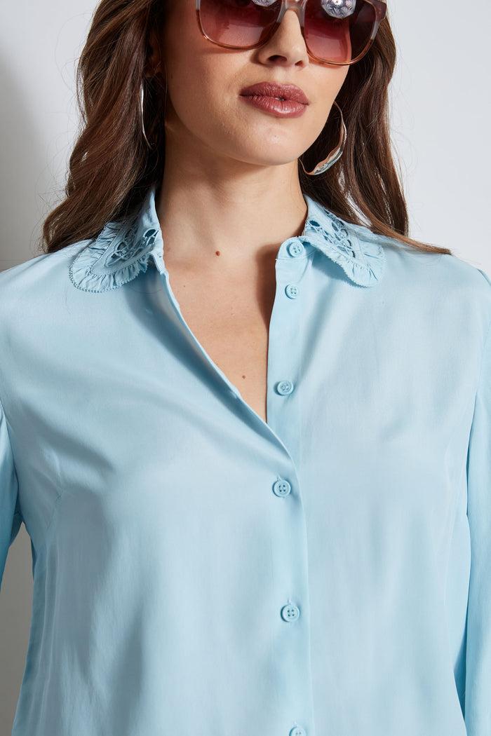 Elie Tahari Embroidered Collar Shirt SKY LIGHT