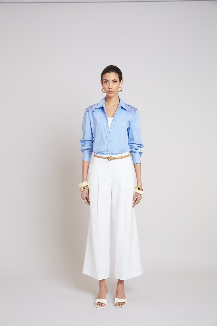 Elie Tahari Embroidered Cotton Shirt HORIZON BLUE