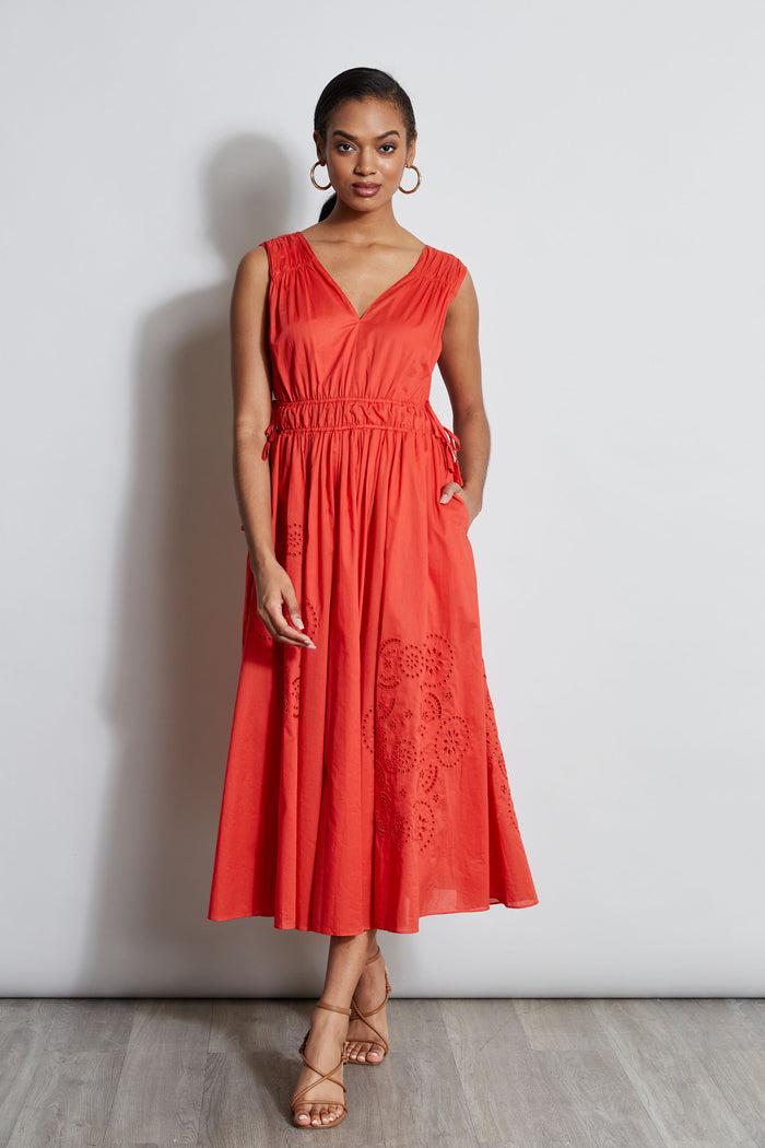Elie Tahari Embroidered Midi Dress JUPITER GLOW