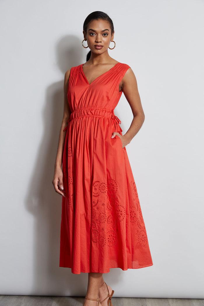 Elie Tahari Embroidered Midi Dress JUPITER GLOW