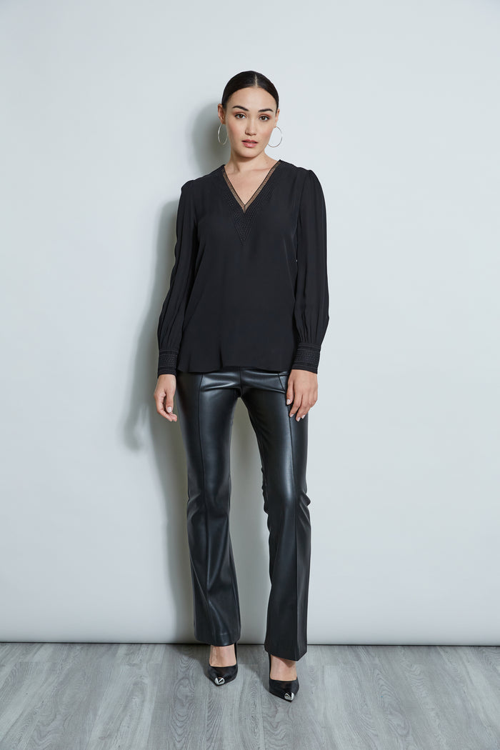 Elie Tahari Embroidered Silk Shirt BLACK