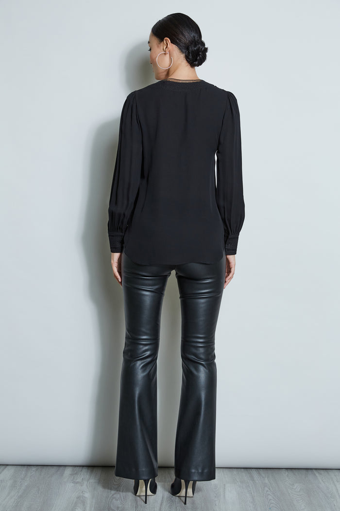 Elie Tahari Embroidered Silk Shirt BLACK