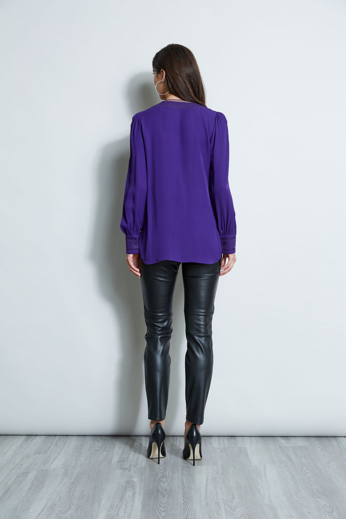 Elie Tahari Embroidered Silk Shirt WINTER PLUM