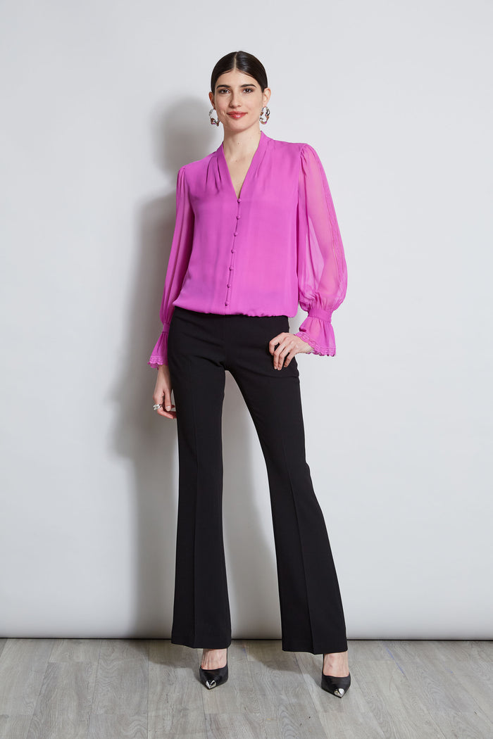 Elie Tahari Embroidered Sleeve Blouson Shirt PEONY