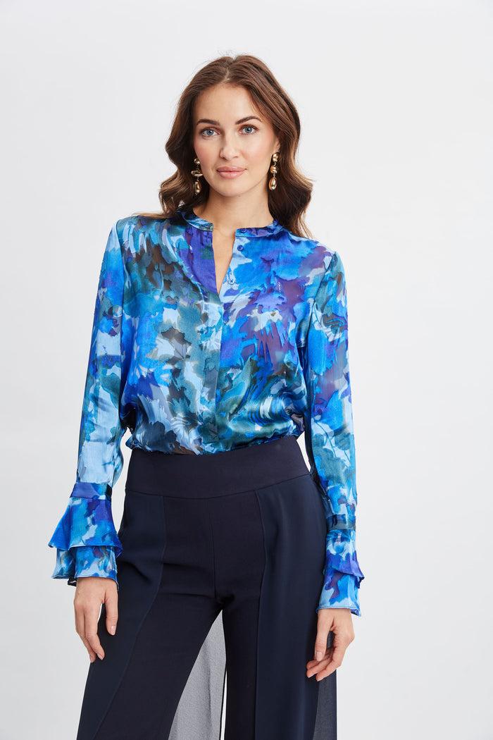 Elie Tahari Etched Garden Printed Shirt MULTI