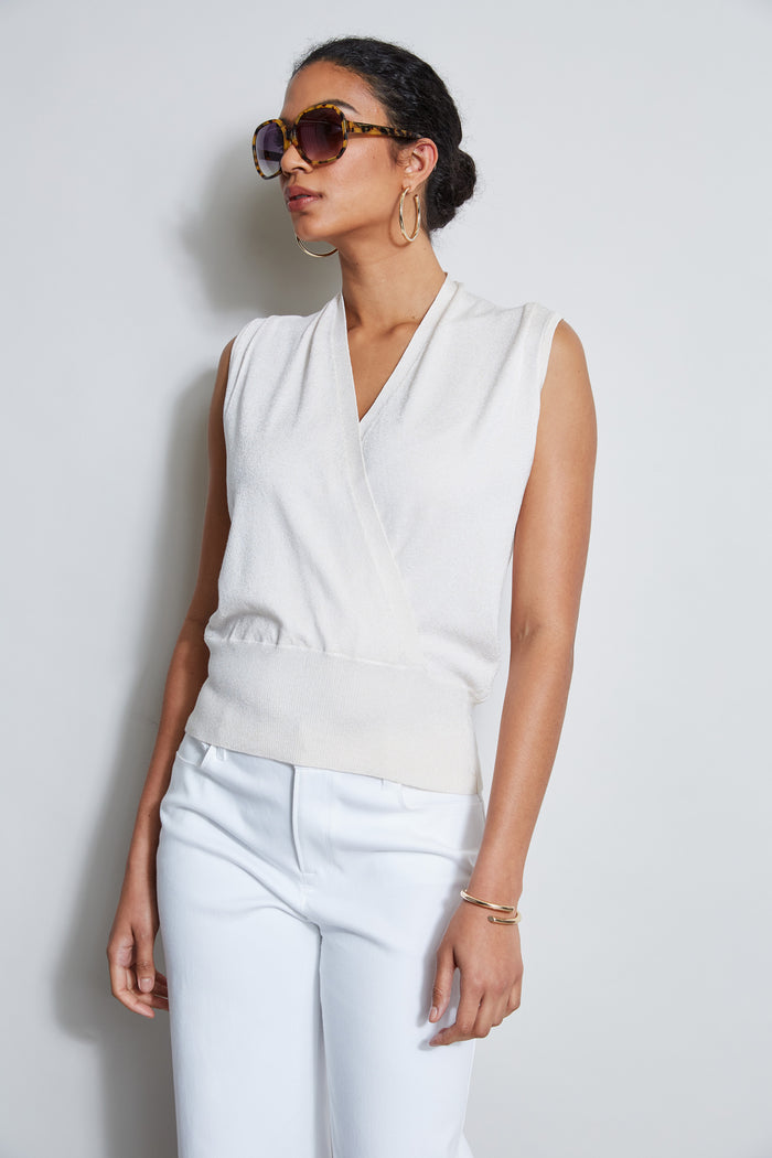 Elie Tahari Faux Wrap Sweater PEARL