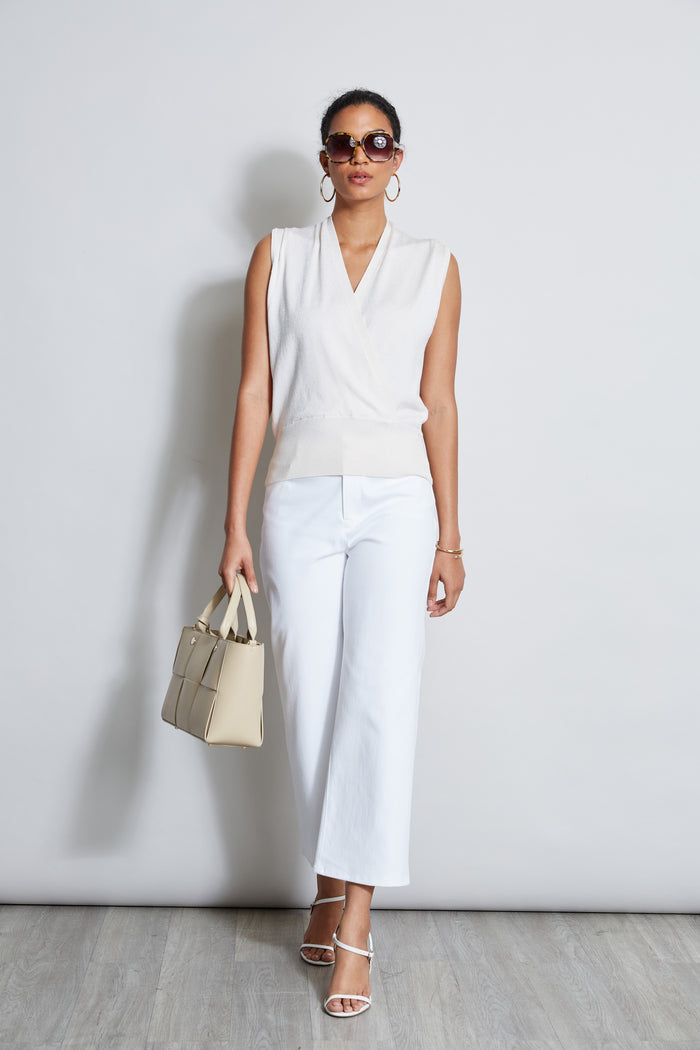 Elie Tahari Faux Wrap Sweater PEARL