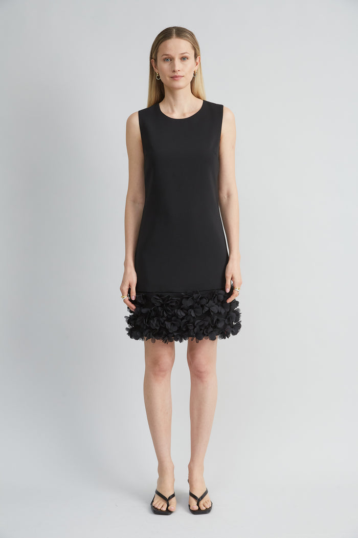 Elie Tahari Floral Hem Shift Dress BLACK
