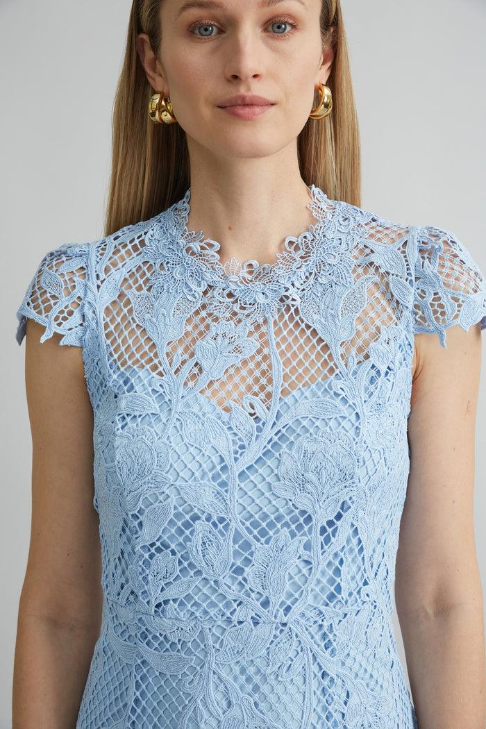 Elie Tahari Floral Lace Midi Dress SEAFOAM