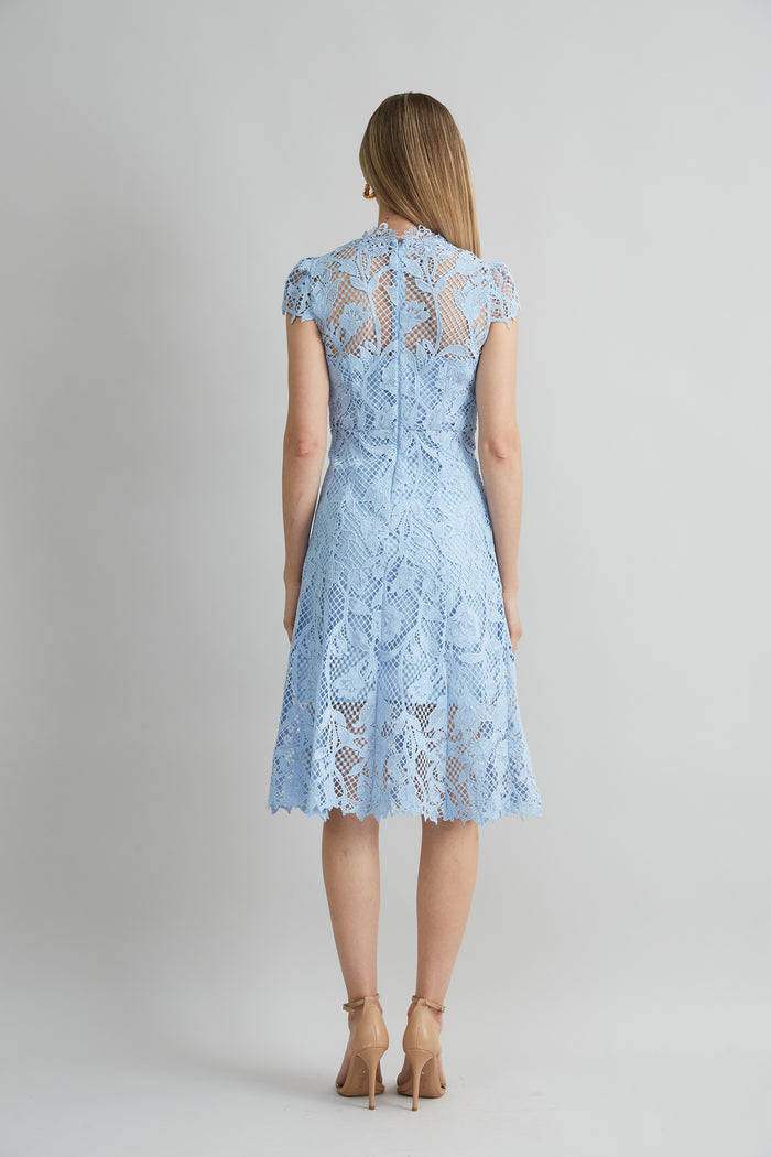 Elie Tahari Floral Lace Midi Dress SEAFOAM