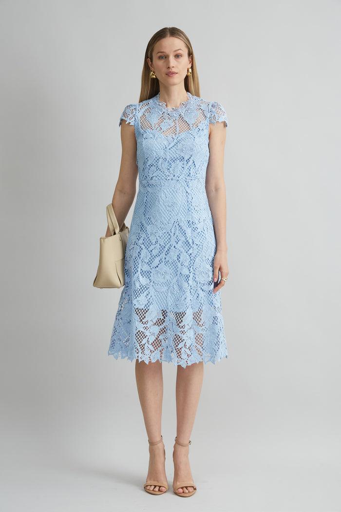 Elie Tahari Floral Lace Midi Dress SEAFOAM