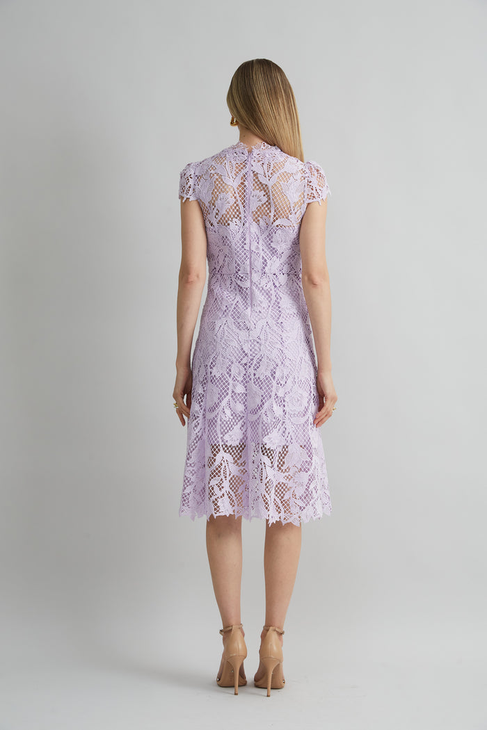 Elie Tahari Floral Lace Midi Dress THISTLE