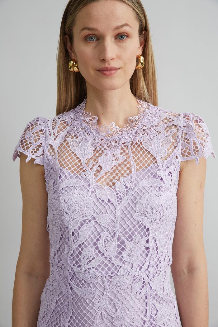 Elie Tahari Floral Lace Midi Dress THISTLE
