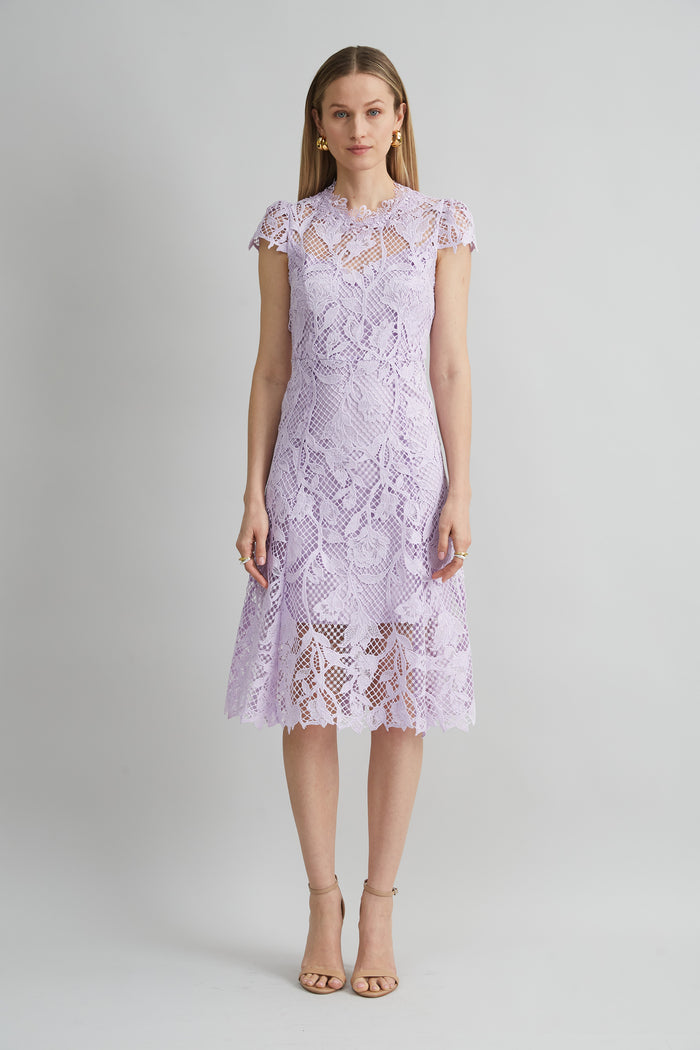 Elie Tahari Floral Lace Midi Dress THISTLE