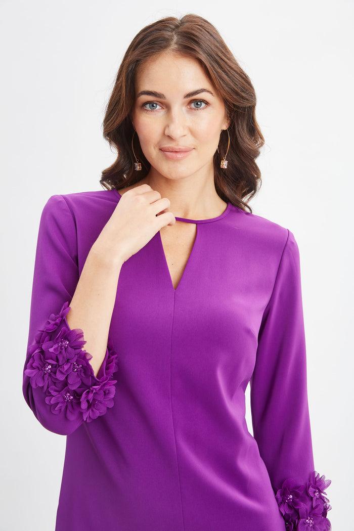Elie Tahari Flower Applique Sleeve Dress BERRY