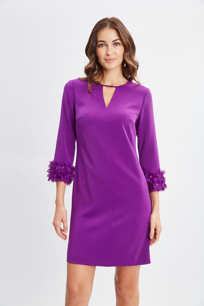 Elie Tahari Flower Applique Sleeve Dress BERRY