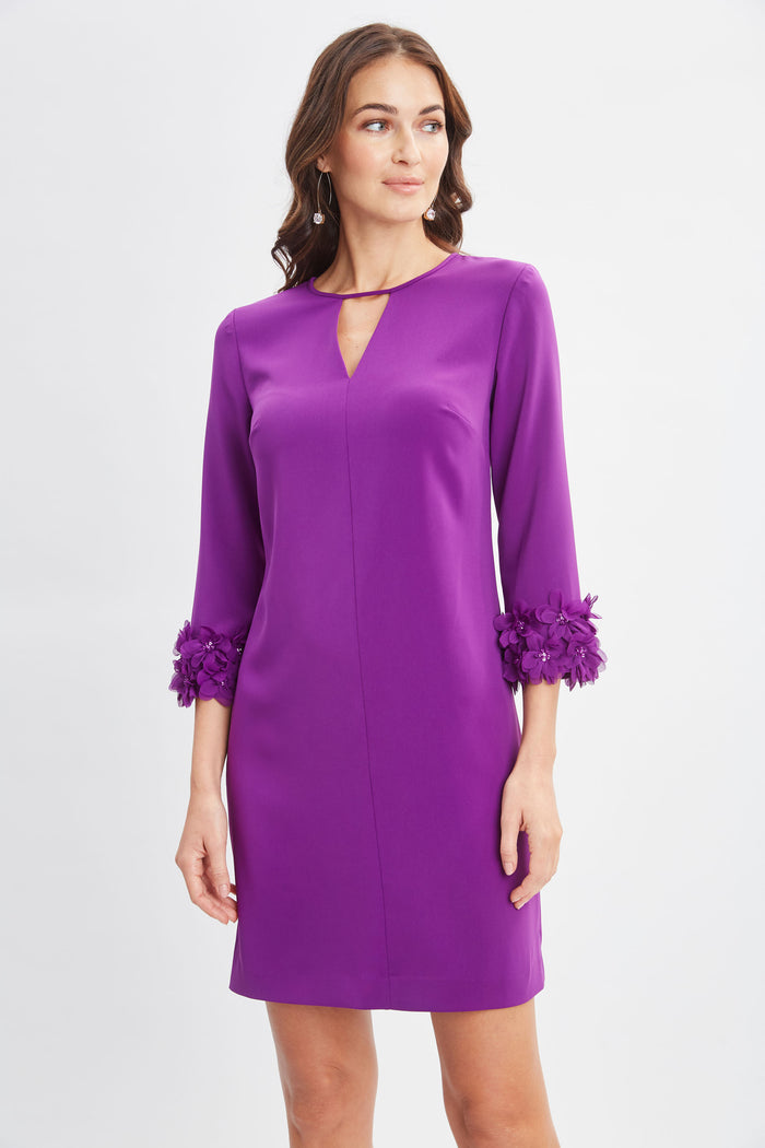 Elie Tahari Flower Applique Sleeve Dress BERRY