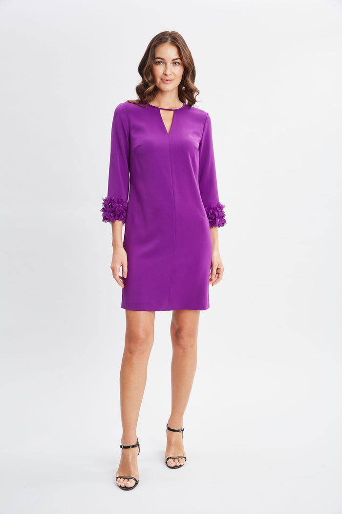 Elie Tahari Flower Applique Sleeve Dress BERRY