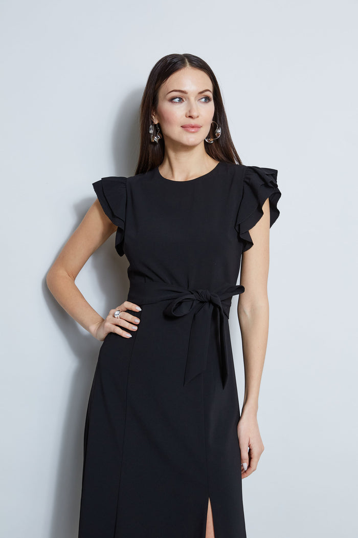 Elie Tahari Flutter Sleeve Midi Dress BLACK
