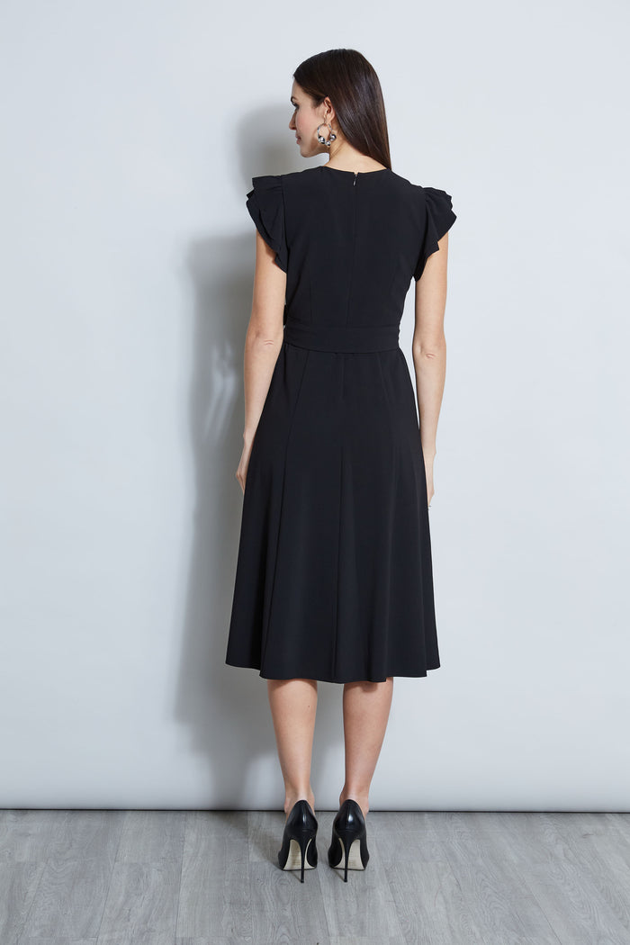 Elie Tahari Flutter Sleeve Midi Dress BLACK