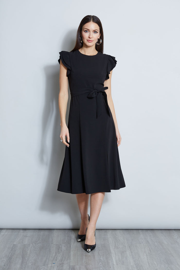 Elie Tahari Flutter Sleeve Midi Dress BLACK