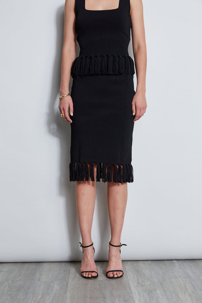 Elie Tahari Fringe Hem Knit Skirt NOIR