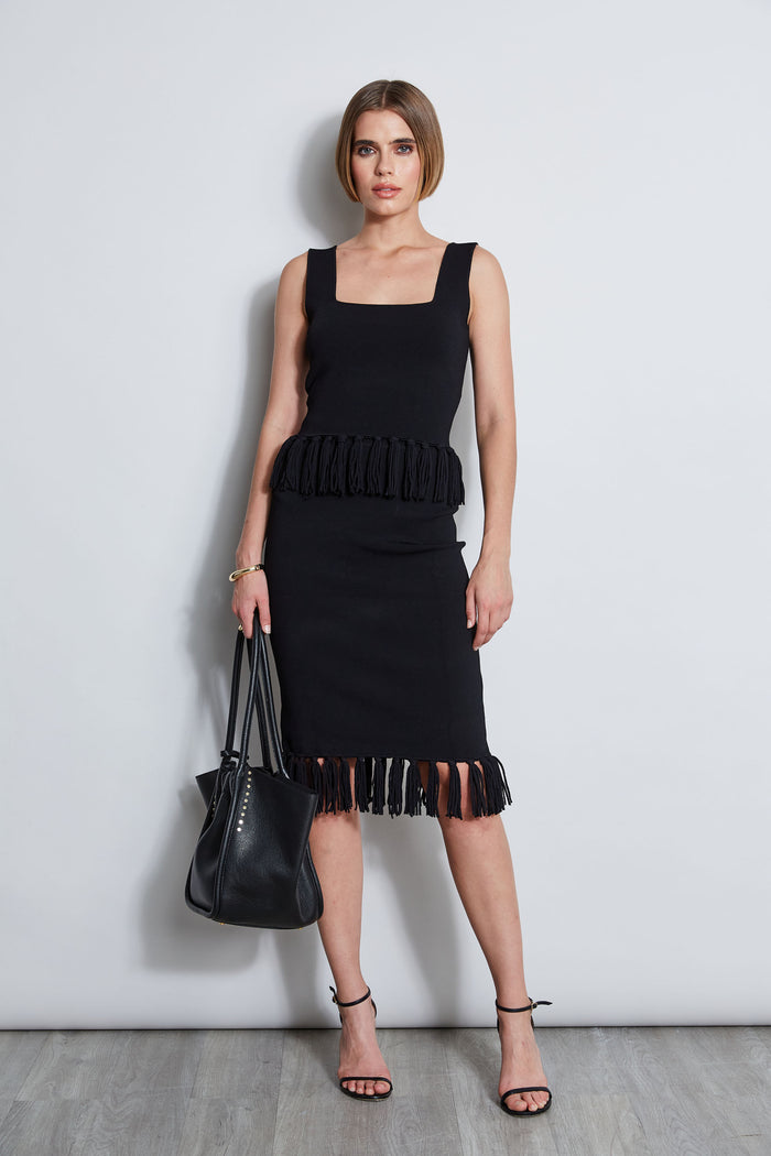 Elie Tahari Fringe Hem Knit Top NOIR