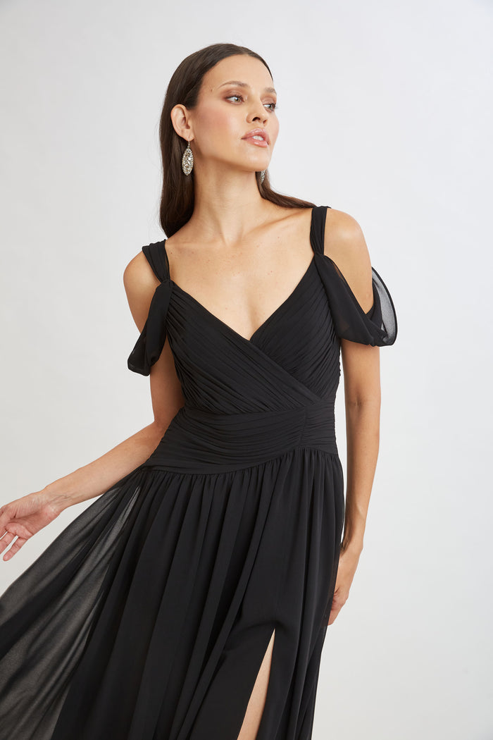 Elie Tahari Georgette Cold Shoulder Gown BLACK