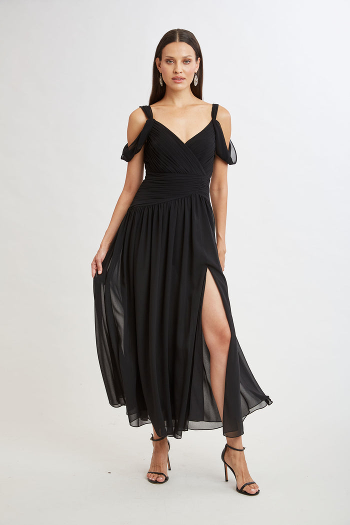 Elie Tahari Georgette Cold Shoulder Gown BLACK