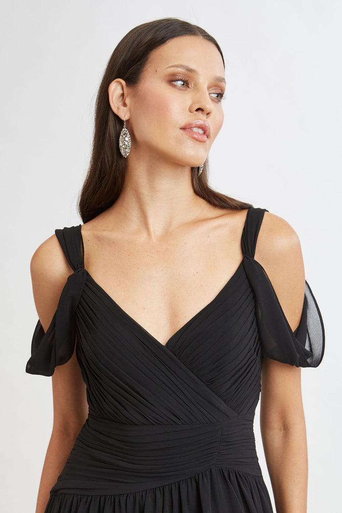 Elie Tahari Georgette Cold Shoulder Gown BLACK