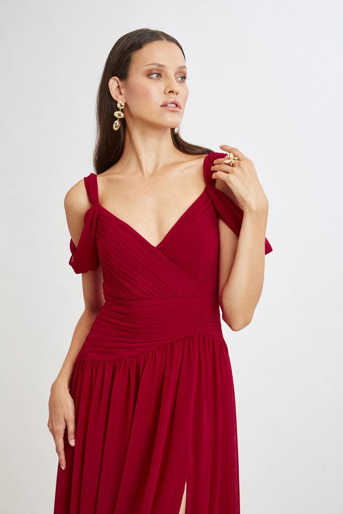 Elie Tahari Georgette Cold Shoulder Gown GARNET