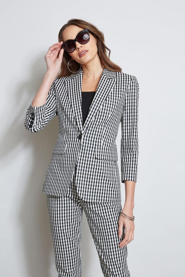 Elie Tahari Gingham Blazer BLACK-WHITE