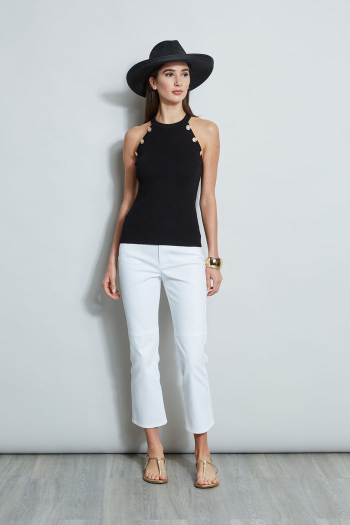 Elie Tahari Halter Button Rib Tank NOIR