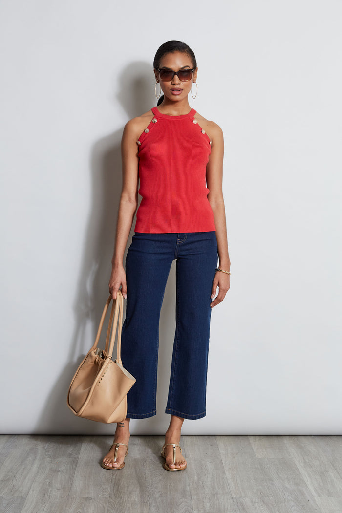 Elie Tahari Halter Button Rib Tank ROSE PARADE