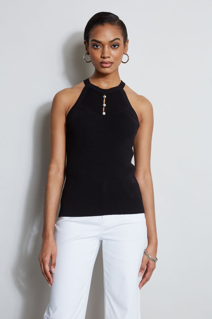 Elie Tahari Halter Neck Knit Sweater NOIR